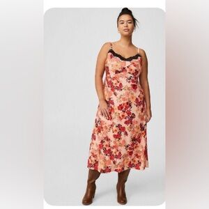 Torrid Floral Lace-Trim Dress in Pink and Red